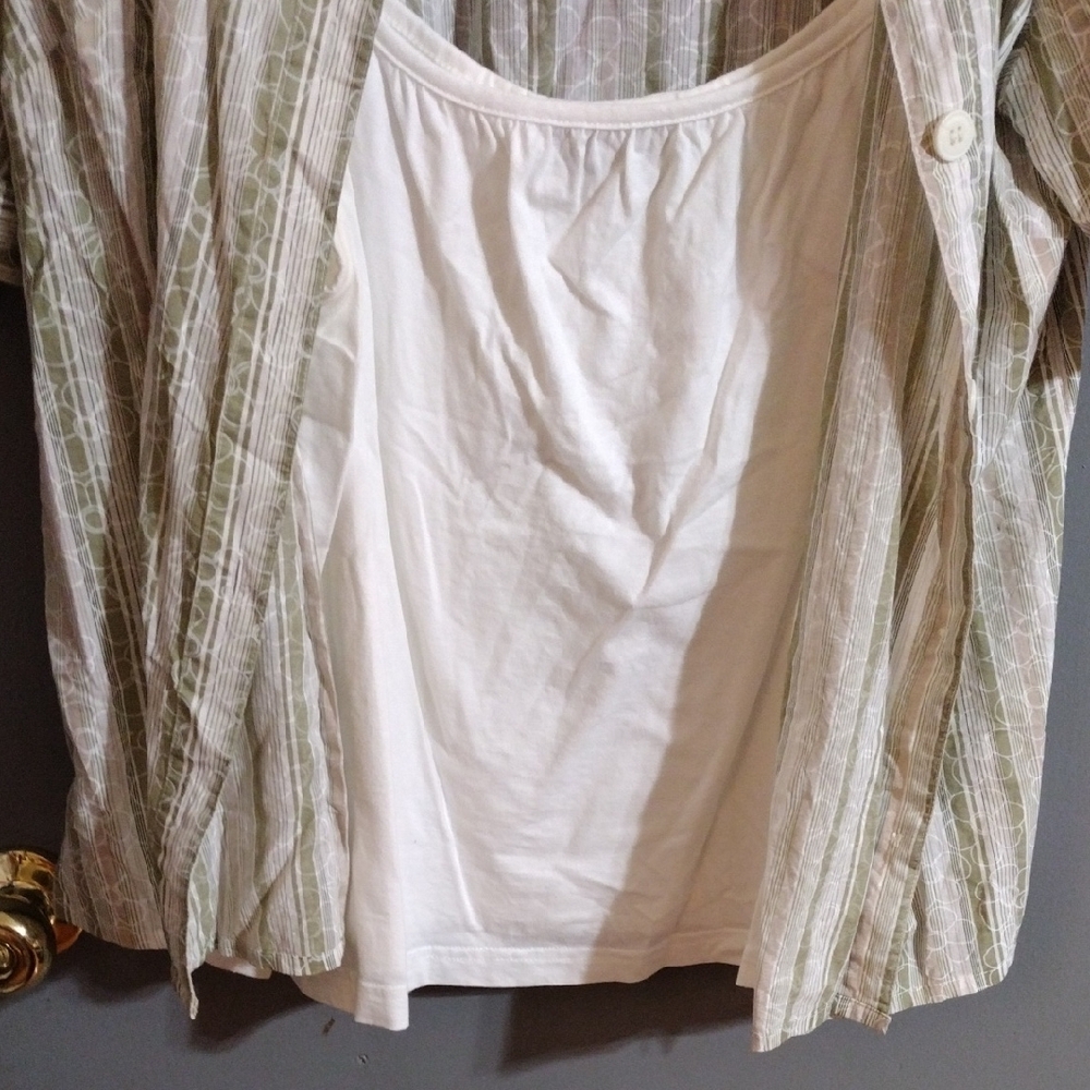 2/ For 8 Dollars Sale Mirage, Cozy And Chic Two Piece Green Striped Shirt - Picture 6 of 6